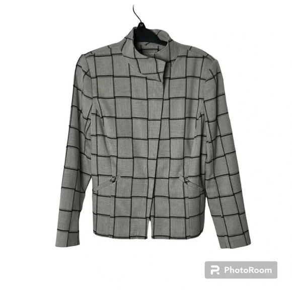 Halogen plaid blazer,jacket ,fitted,half zip jacket,chinese collar,career EC - Picture 1 of 16